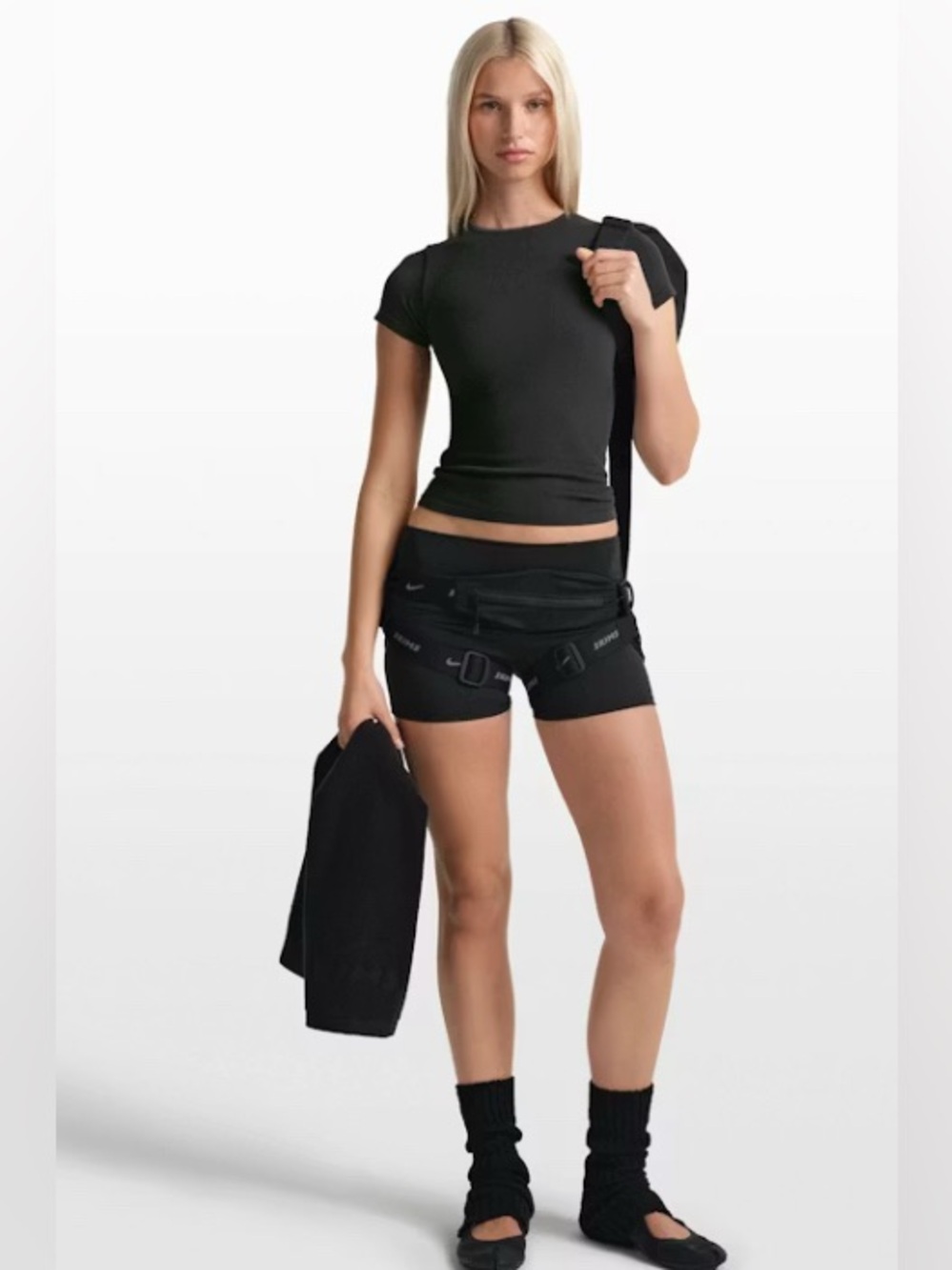 NikeSKIMS Ribbed Seamless Short Sleeve Top-Obsidian/Armour SMALL BNWT